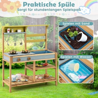 Costway Παιδική Κουζίνα από Ξύλο Ελάτης για Δημιουργικό Παιχνίδι TP...