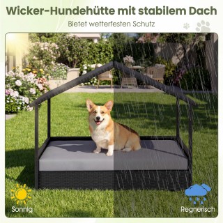 Costway Υπερυψωμένος Καναπές Ρατάν με Κουβούκλιο για Μικρούς και Με...