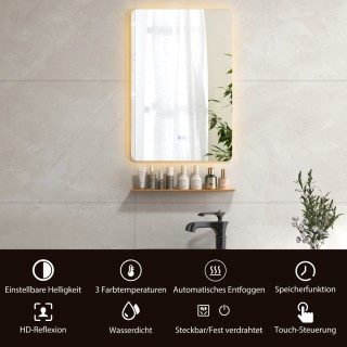 Costway Καθρέφτης LED Τοίχου με Ράφι και Ρυθμιζόμενο Φωτισμό για Μπ... Costway Καθρέφτης LED Τοίχου με Ράφι και Ρυθμιζόμενο Φωτισμό για Μπ...