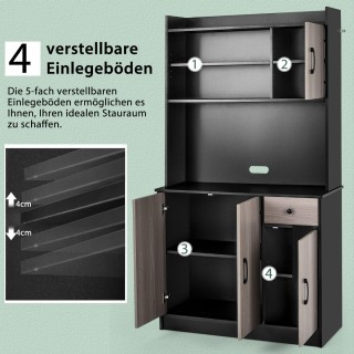 Costway Μαύρο Ντουλάπι Κουζίνας 180 εκ. με Σταθμό Φόρτισης & Εργασι...