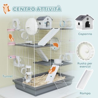 PawHut Κλουβί Χάμστερ με 4 Επίπεδα και 16 Σωλήνες με Σπιτάκι, Ράμπα...