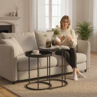 Σετ 2 Βοηθητικά Τραπέζια Καθιστικού  Βιομηχανικού Στυλ, από Ξύλο κα...