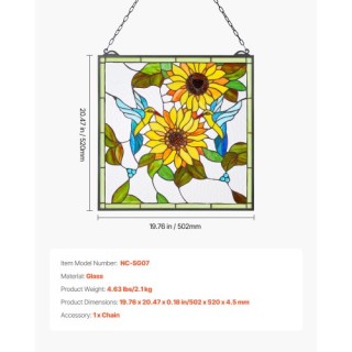 VEVOR Βιτρώ Κρεμαστό Παράθυρο Tiffany 20x20 Ίντσες με Αλυσίδα ZXFXC...