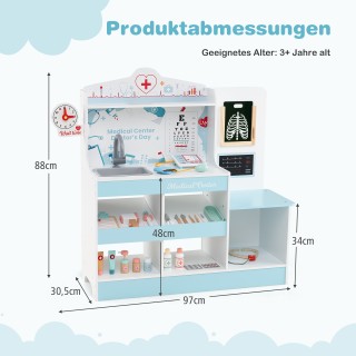 Costway  Ξύλινο Ιατρικό Κέντρο Παιχνιδιού για Παιδιά, με Ρολόι, Νιπ...
