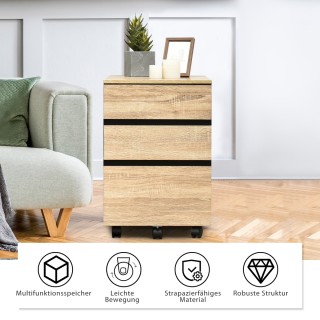 Costway  Κινητό ντουλάπι γραφείου με 3 συρτάρια και ρόδες, φυσικό, ...