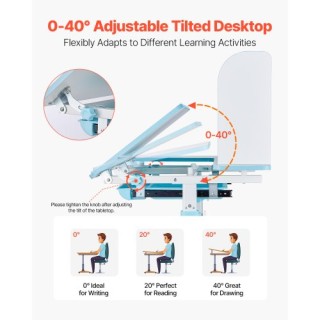 VEVOR Παιδικό Γραφείο με Ρυθμιζόμενο Ύψος και Συρτάρι Μπλε ETXXZYLS...