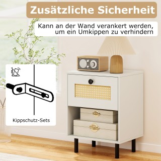 Costway Κομοδίνο boho με συρτάρι από ρατάν, 4 σταθερά πόδια, 2 κιτ ...