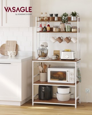 Ράφι Κουζίνας VASAGLE με Πρίζες, 40x80x170 εκ., Καφέ/Λευκό Ράφι Κουζίνας VASAGLE με Πρίζες, 40x80x170 εκ., Καφέ/Λευκό