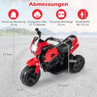 Costway Ηλεκτρικό Παιδικό Τρίτροχο Μηχανάκι 6V με LED Φώτα και Ποδό...