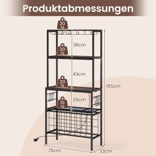 Costway Ρουστίκ Καφέ Ράφι Κρασιών με Πρίζα και Κρεμάστρες για Ποτήρ...