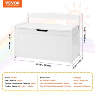 VEVOR Ξύλινο Παιδικό Κουτί Αποθήκευσης 83x45x61cm Λευκό XTETCWDYHL... VEVOR Ξύλινο Παιδικό Κουτί Αποθήκευσης 83x45x61cm Λευκό XTETCWDYHL...