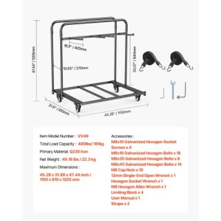 VEVOR Καρότσι Ραφιού Πτυσσόμενης Καρέκλας για 5 Τραπέζια + 14 Καρέκ...