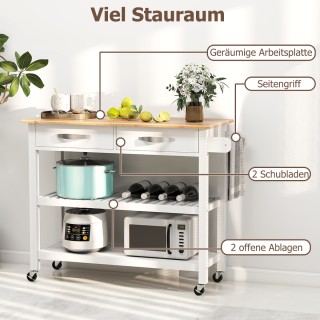 Costway Λευκός Ξύλινος Κουζινόκαρρο με Εργασιακή Επιφάνεια, Συρτάρι...