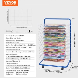 VEVOR  Ράφι Στεγνώματος Τέχνης με 25 Αφαιρούμενα Ράφια και 4 Τροχού...