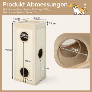 Costway Τετραώροφη ξύστρα-βαρέλι για γάτες με 3 φωλιές και μαξιλάρι...