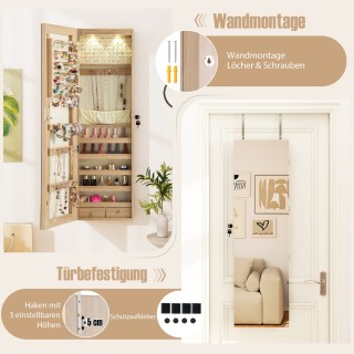 Costway Κρεμαστός αποθηκευτικός χώρος κοσμημάτων με LED και καθρέφτ...