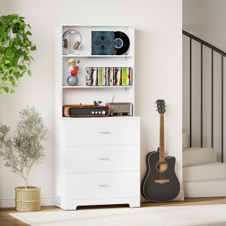 HOMCOM Λευκή Επιτοίχια Βιβλιοθήκη με 3 Ανοιχτά Ράφια και 3 Συρτάρια...