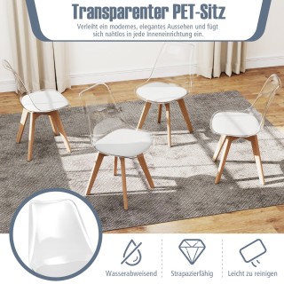 Costway Σετ 4 Διαφανείς Καρέκλες Τραπεζαρίας με Ξύλινα Πόδια Σκανδι...