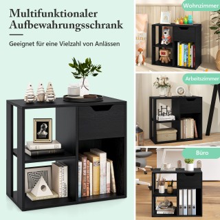 Costway  Μαύρη Ξύλινη Βιβλιοθήκη με Συρτάρι & 3 Θέσεις – Πολυλειτου...