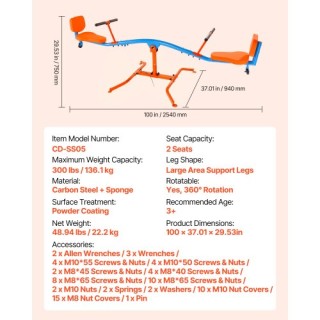 VEVOR Παιδική Τραμπάλα - Περιστροφή 360° με Αντοχή έως 136 kg για Η...