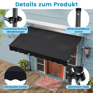 Costway Ρυθμιζόμενη Μαύρη Τέντα Μπαλκονιού 250 εκ. χωρίς Τρύπες με ...