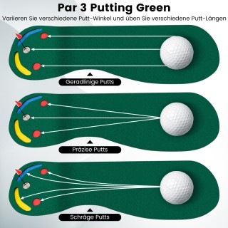 Costway Γκολφ Πράσινη Προπονητική Ματ 300 x 96 cm με 3 Τρύπες & 1 Σ...