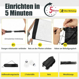 Costway Ρυθμιζόμενο Δίχτυ Μπαντμιντόν με Βάση & Θήκη Μεταφοράς, Περ...