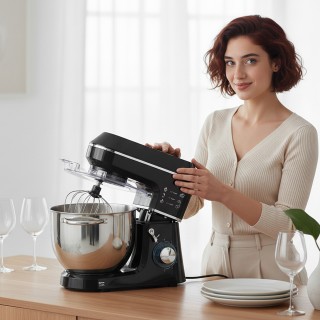 HOMCOM Πλανητικός Μίξερ 1400W με Κάδο 7L και 6 Ταχύτητες, Γάντζος Ζ...