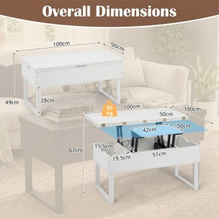 Costway Πολυλειτουργικό Τραπεζάκι Σαλονιού 3 σε 1 με Ρυθμιζόμενο Ύψ...