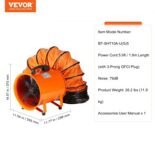 Φορητός Εξαεριστήρας VEVOR 254mm με 5m Σωλήνα BXSG350W510INTZQVV2 Φορητός Εξαεριστήρας VEVOR 254mm με 5m Σωλήνα BXSG350W510INTZQVV2
