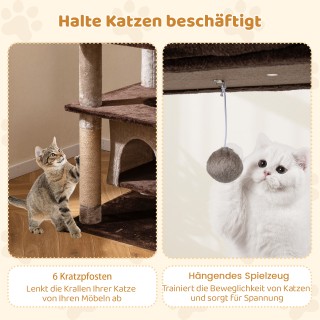 Costway Μεγάλο Πολυεπίπεδο Δέντρο Γάτας 148 εκ. Υψηλός Πύργος, με Κ...