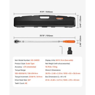 VEVOR Ροπόκλειδο 3/4 100-600 lbf-ft/136-814 N.m Διπλής Κατεύθυνσης ... VEVOR Ροπόκλειδο 3/4 100-600 lbf-ft/136-814 N.m Διπλής Κατεύθυνσης ...