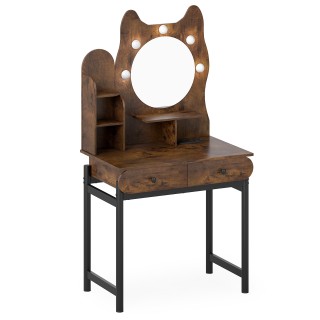 Costway Μπουντουάρ σε Σχήμα Γάτας με Καθρέφτη, Φωτισμό και Συρτάρια...