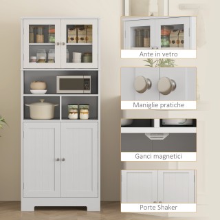 HOMCOM Λευκή Κουζίνα Κρεντένζα 60x30x145.5 cm με Γυάλινες Πόρτες 83...