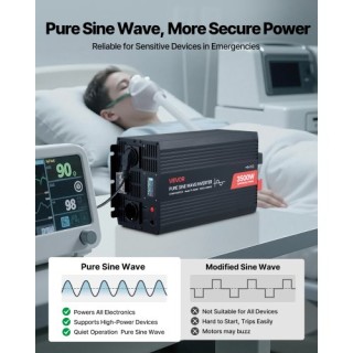 VEVOR Ισχυρός Μετατροπέας Ρεύματος 3500W, 12V DC σε 230V AC, Καθαρο...