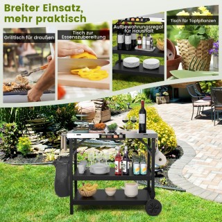 Costway Τραπέζι Ψησταριάς με 3 Ράφια & Βάση Κινητού & Ράφι Μπαχαρικ...