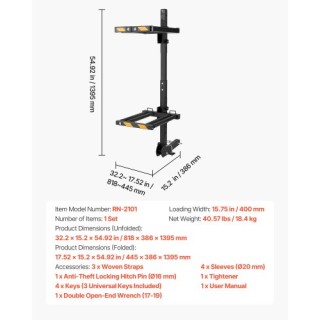 VEVOR Πτυσσόμενη Σχάρα Σκι & Snowboard για Κοτσαδόρο 50 mm, Μεταφέρ...