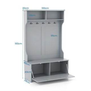 Γκρίζια Γκαρνταρόμπα με Πάγκο και 5 Διπλά Κρεμάστρες 100 x 40 x 160...