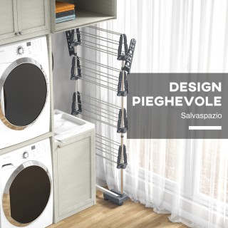 HOMCOM Κάθετη Απλώστρα με 4 Ρυθμιζόμενα Ράφια από Ατσάλι και Πλαστι...