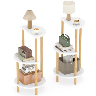 Costway Σετ 2 Στρογγυλά Βοηθητικά Τραπεζάκια 3 Επιπέδων από Μπαμπού...