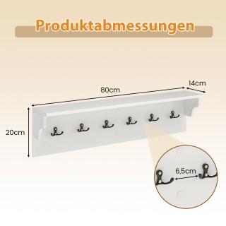 Costway Λευκή Ξύλινη Κρεμάστρα Τοίχου με Ράφι και 6 Γάντζους για Κα... Costway Λευκή Ξύλινη Κρεμάστρα Τοίχου με Ράφι και 6 Γάντζους για Κα...