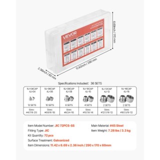 VEVOR Σετ 72 Τεμαχίων Υδραυλικών Εξαρτημάτων 37° JIC με Καπάκια και... VEVOR Σετ 72 Τεμαχίων Υδραυλικών Εξαρτημάτων 37° JIC με Καπάκια και...
