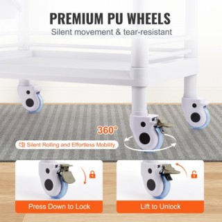 Κινητό Ιατρικό Καρότσι 2 Επιπέδων με 2 Δίσκους, 2 Συρτάρια και 3 Κά...