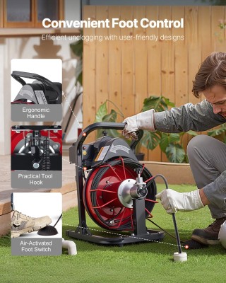 VEVOR Μηχανή Καθαρισμού Αποχέτευσης με Κόμπρα 15m x 8mm, Αυτόματη Τ... VEVOR Μηχανή Καθαρισμού Αποχέτευσης με Κόμπρα 15m x 8mm, Αυτόματη Τ...