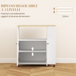 HOMCOM  Ξύλινο Καρότσι Κουζίνας με Ανοιχτό Ράφι, Ντουλάπι και Πλευρ...