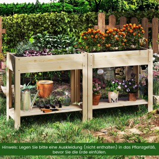 Costway  Υπερυψωμένο Ξύλινο Παρτέρι με Ράφι & Αποστράγγιση, Διαστάσ...