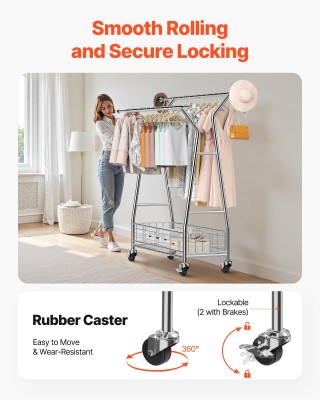 VEVOR Φορητή Κρεμάστρα Ρούχων με Ράβδους και Καλάθι Αποθήκευσης, Αν...
