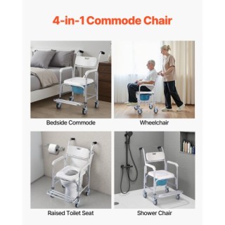 VEVOR Καρέκλα Κομοδίνου με Ρόδες 4-σε-1 Ανυψωμένο Κάθισμα Τουαλέτας...