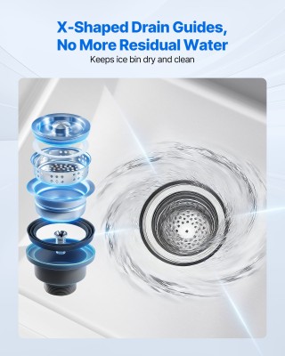 VEVOR Επαγγελματικός Κάδος Πάγου από Ανοξείδωτο Ατσάλι 61,6 L με Συ...