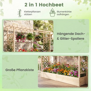 Costway Υπερυψωμένο παρτέρι κήπου με καφασωτό αναρρίχησης και στέγα...